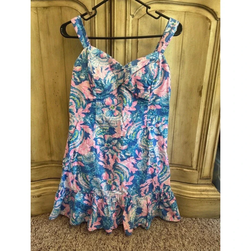 Lilly Pulitzer Dress Size 8 Rocko Cotton Romper jumpsuit Blue Tang